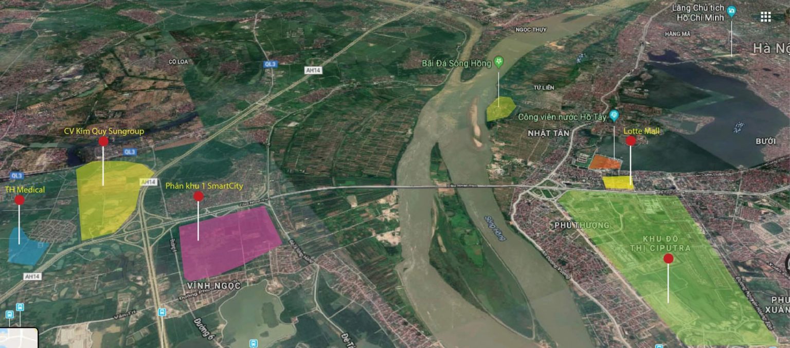 Các siêu dự án trong tương lai xung quanh BRG Smart City (Google Maps)