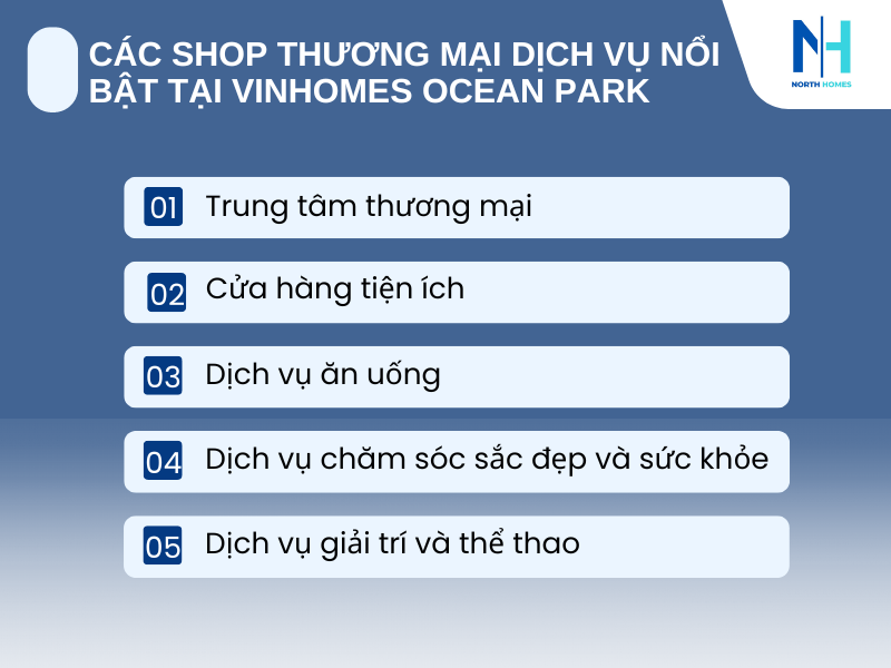 Các shop thương mại dịch vụ nổi bật tại Vinhomes Ocean Park