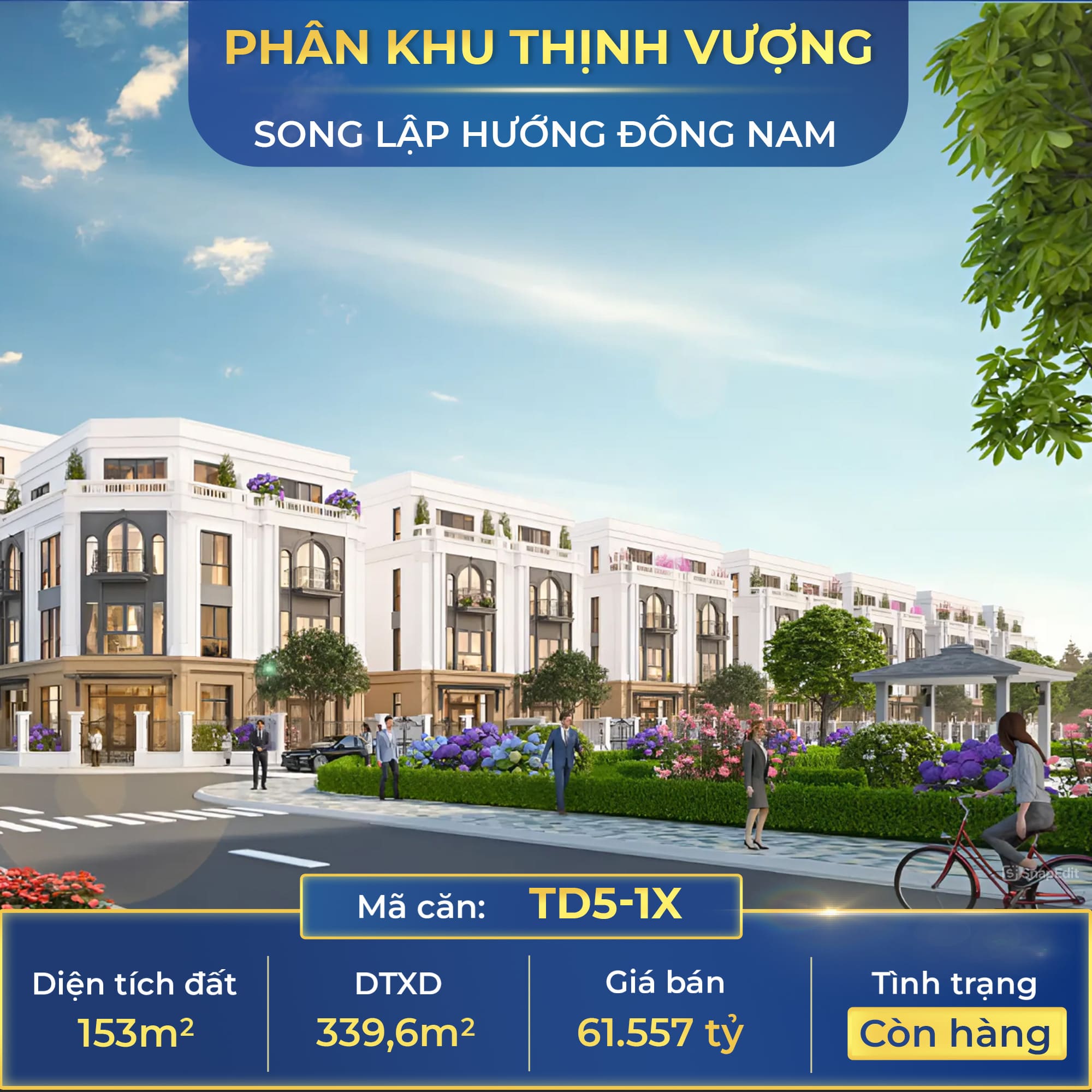Biệt thự song lập 153m2 phân khu Thịnh Vượng Global Gate